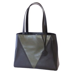 Women's color block tote handbag - Black & Olive (PU)
