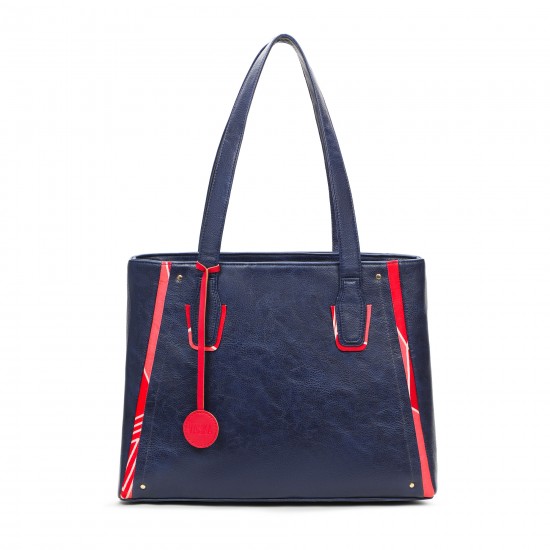 Women's Blue Textured Tote Bag (PU)