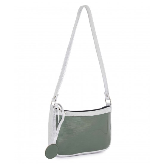 Women's green-silver baguette bag 